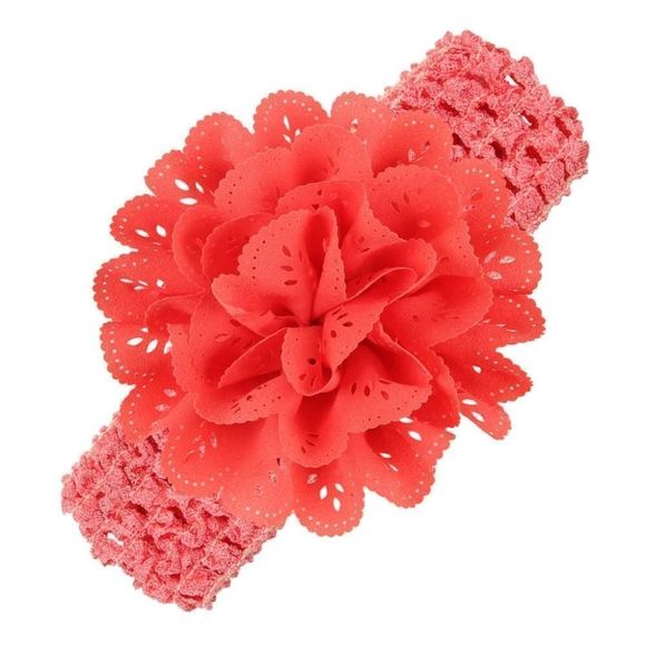 NEW CORAL EYELIT FLOWER STRETCHY HEADBAND - Picture 1 of 2